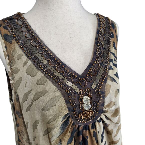 Y2k New Directions Drop Waist Long Leopard Print Tunic Top - Size Small - Picture 2 of 6